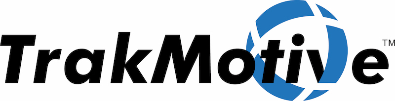TrakMotive TrakMotive logo - white letters on dark blue background with light blue cv ball circle