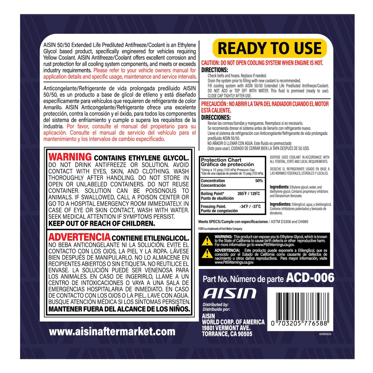 AISIN ACD006 - Engine Coolant / Antifreeze AISIN ACD006 Antifreeze Coolant product image 2 of 2