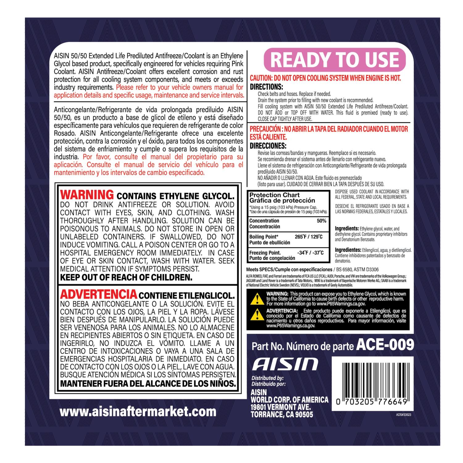 AISIN ACE009 Antifreeze Coolant product image 2 of 2