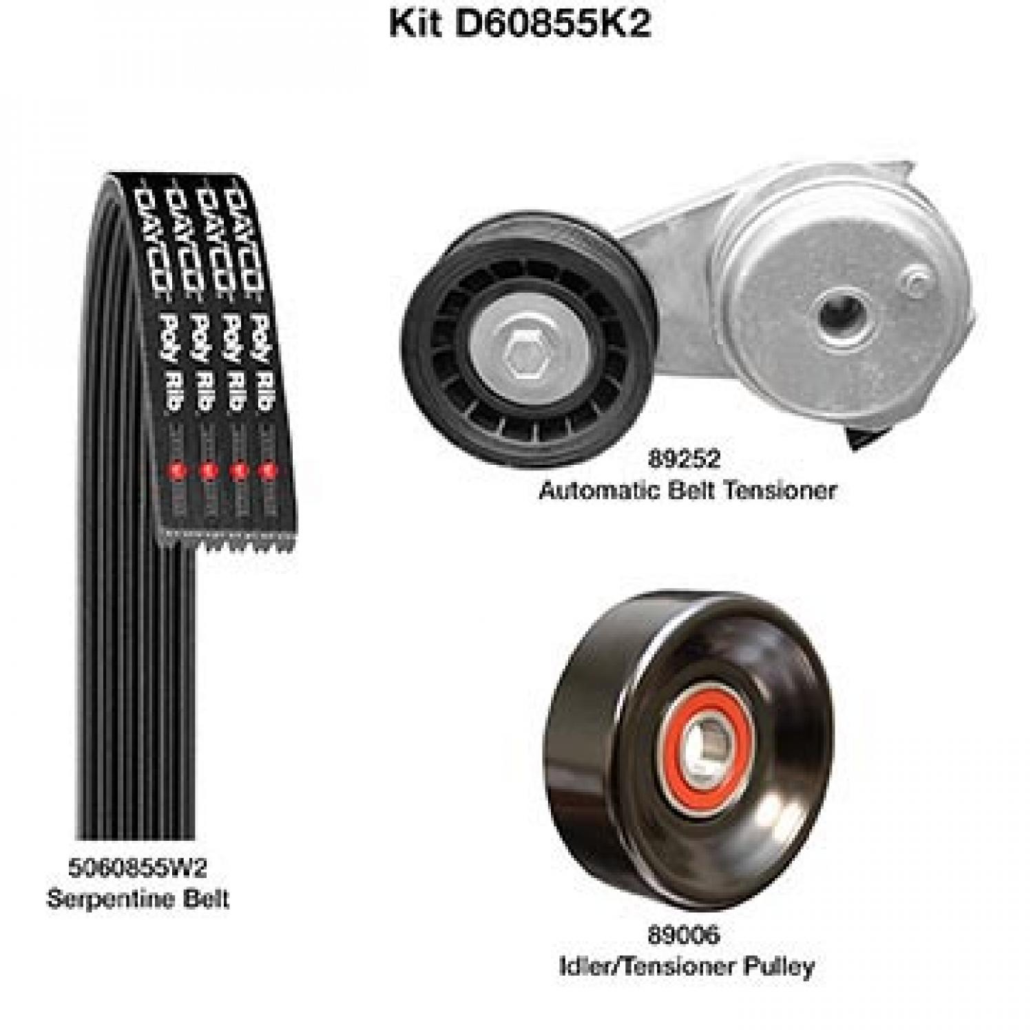 Dayco D60855K2 - Serpentine Belt Drive Component Kit Dayco D60855K2 Serpentine Belt Drive Component Kit product image 1 of 1