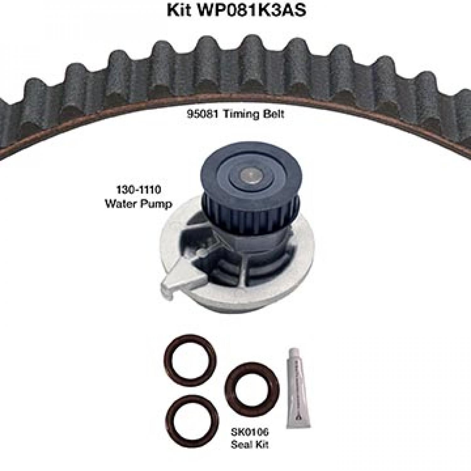Dayco WP081K3AS - Engine Timing Belt Kit with Water Pump Dayco WP081K3AS Engine Timing Belt Kit with Water Pump product image 1 of 1