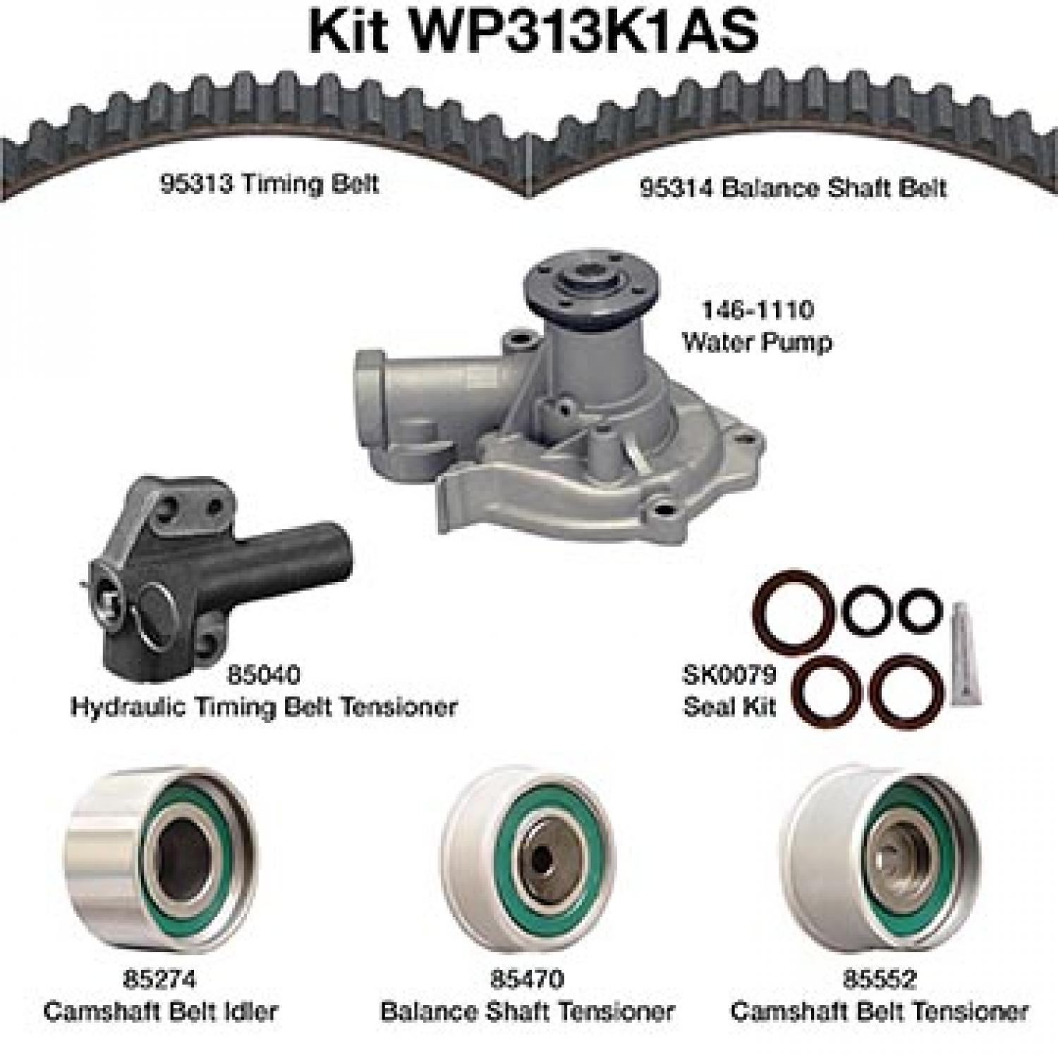 Dayco WP313K1AS - Engine Timing Belt Kit with Water Pump Dayco WP313K1AS Engine Timing Belt Kit with Water Pump product image 1 of 1