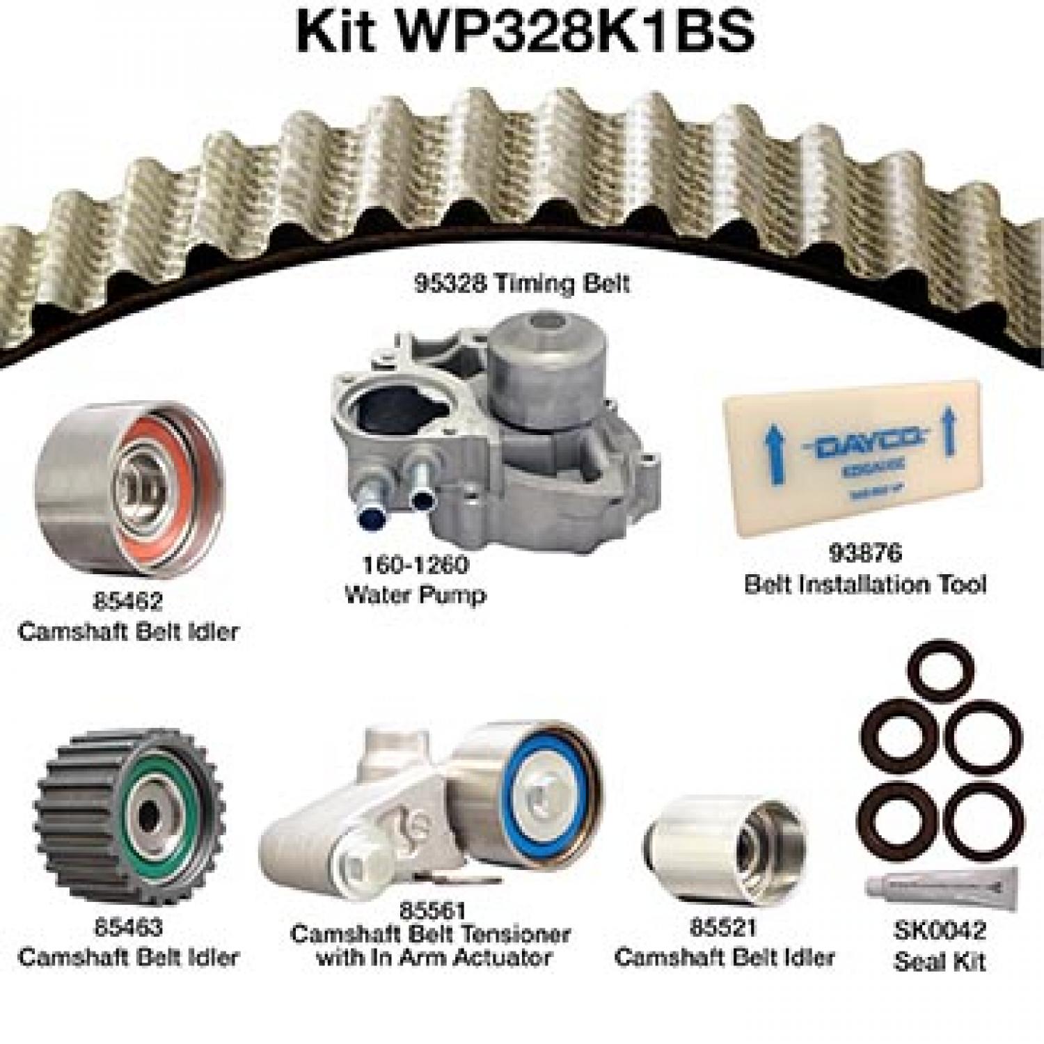 Dayco WP328K1BS - Engine Timing Belt Kit with Water Pump Dayco WP328K1BS Engine Timing Belt Kit with Water Pump product image 1 of 1