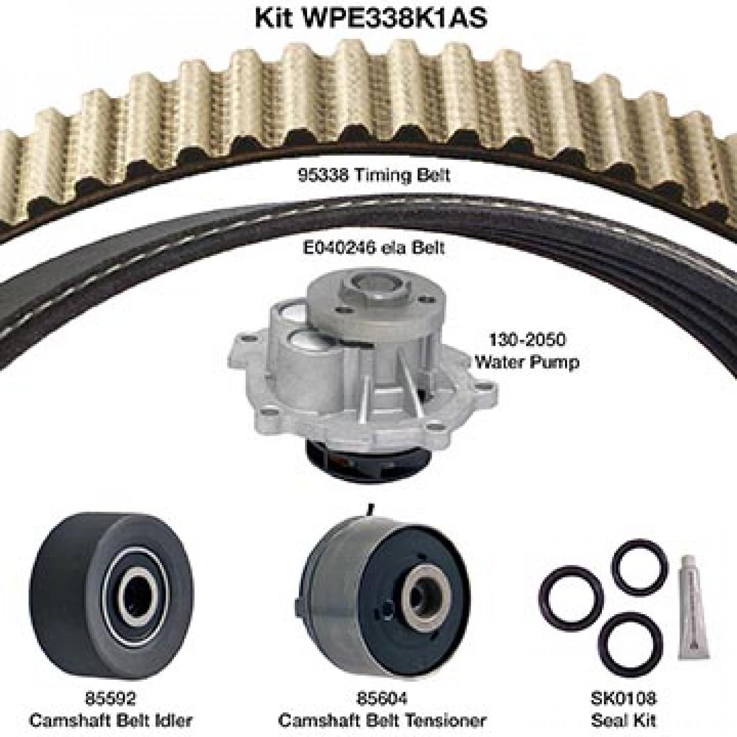 Dayco WPE338K1AS - Engine Timing Belt Kit with Water Pump Dayco WPE338K1AS Engine Timing Belt Kit with Water Pump product image 1 of 1