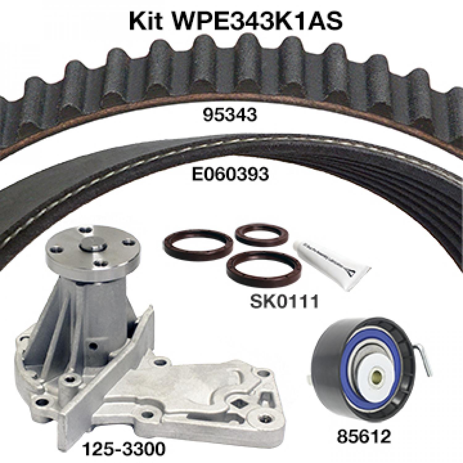 Dayco WPE343K1AS - Engine Timing Belt Kit with Water Pump Dayco WPE343K1AS Engine Timing Belt Kit with Water Pump product image 1 of 1