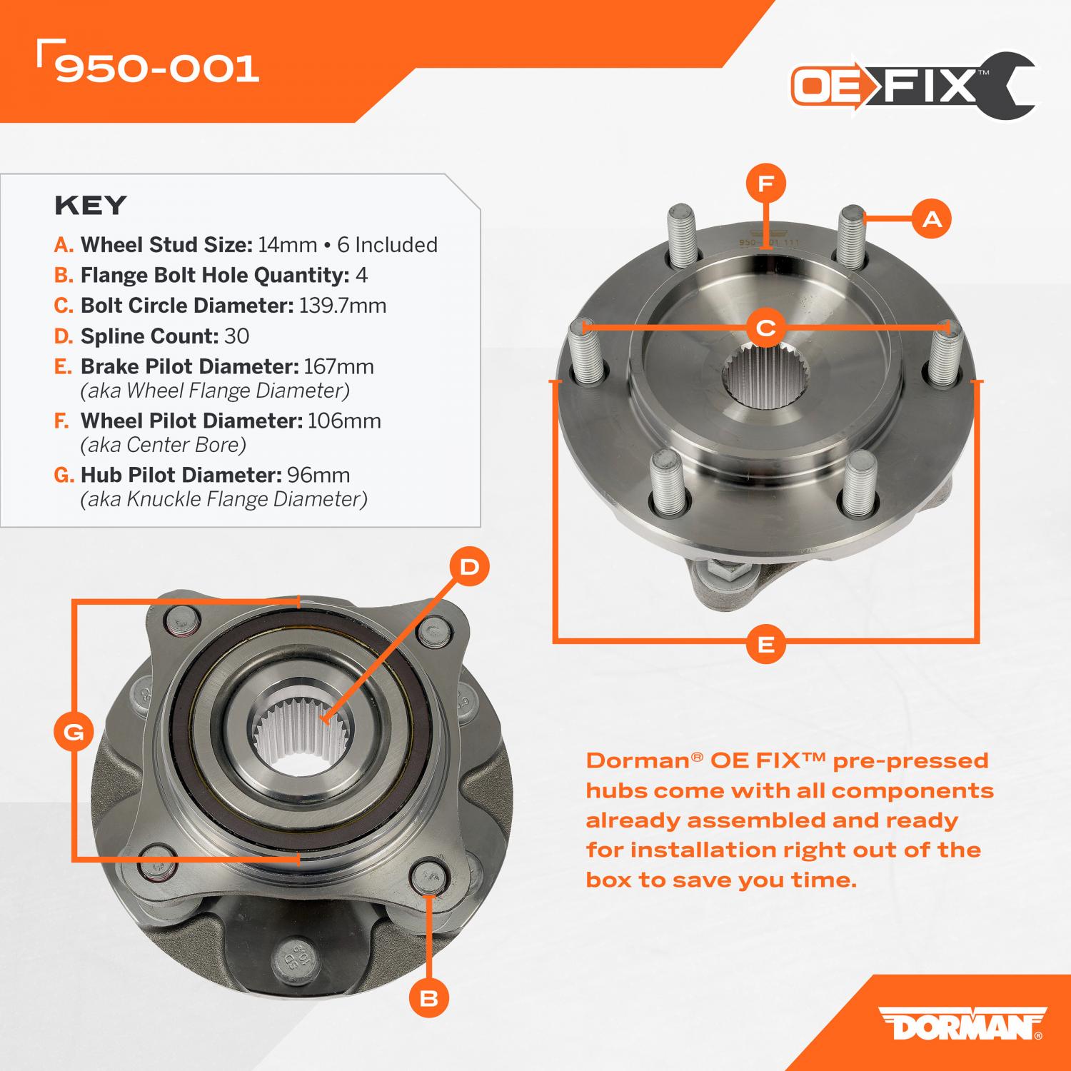 Dorman 950001 - Wheel Bearing and Hub Assembly Dorman 950001 Axle Bearing and Hub Assembly product image 6 of 6