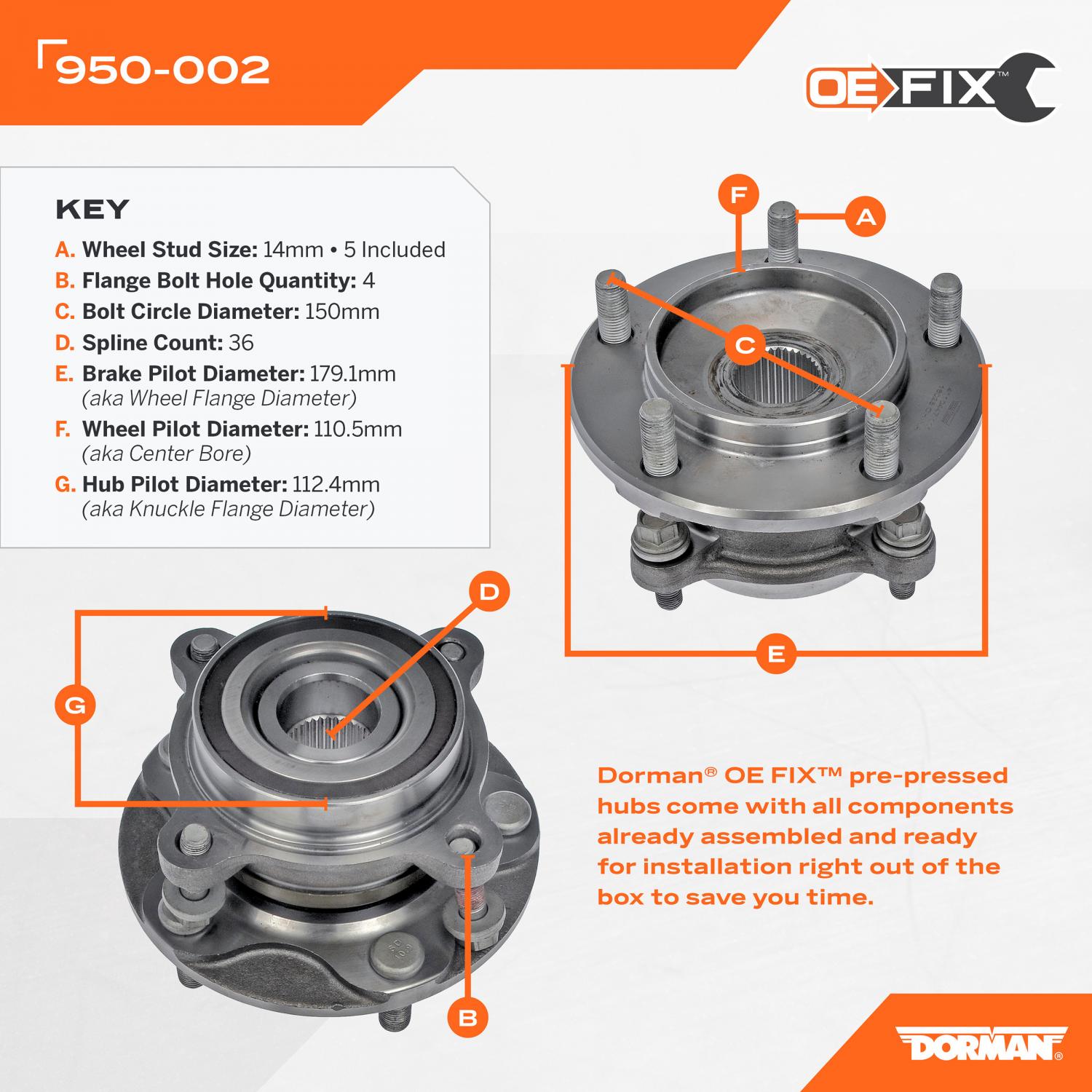 Dorman 950002 - Wheel Bearing and Hub Assembly Dorman 950002 Axle Bearing and Hub Assembly product image 4 of 8