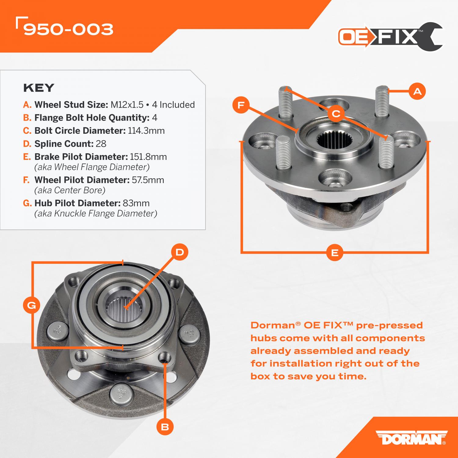 Dorman 950003 Axle Bearing and Hub Assembly product image 5 of 5