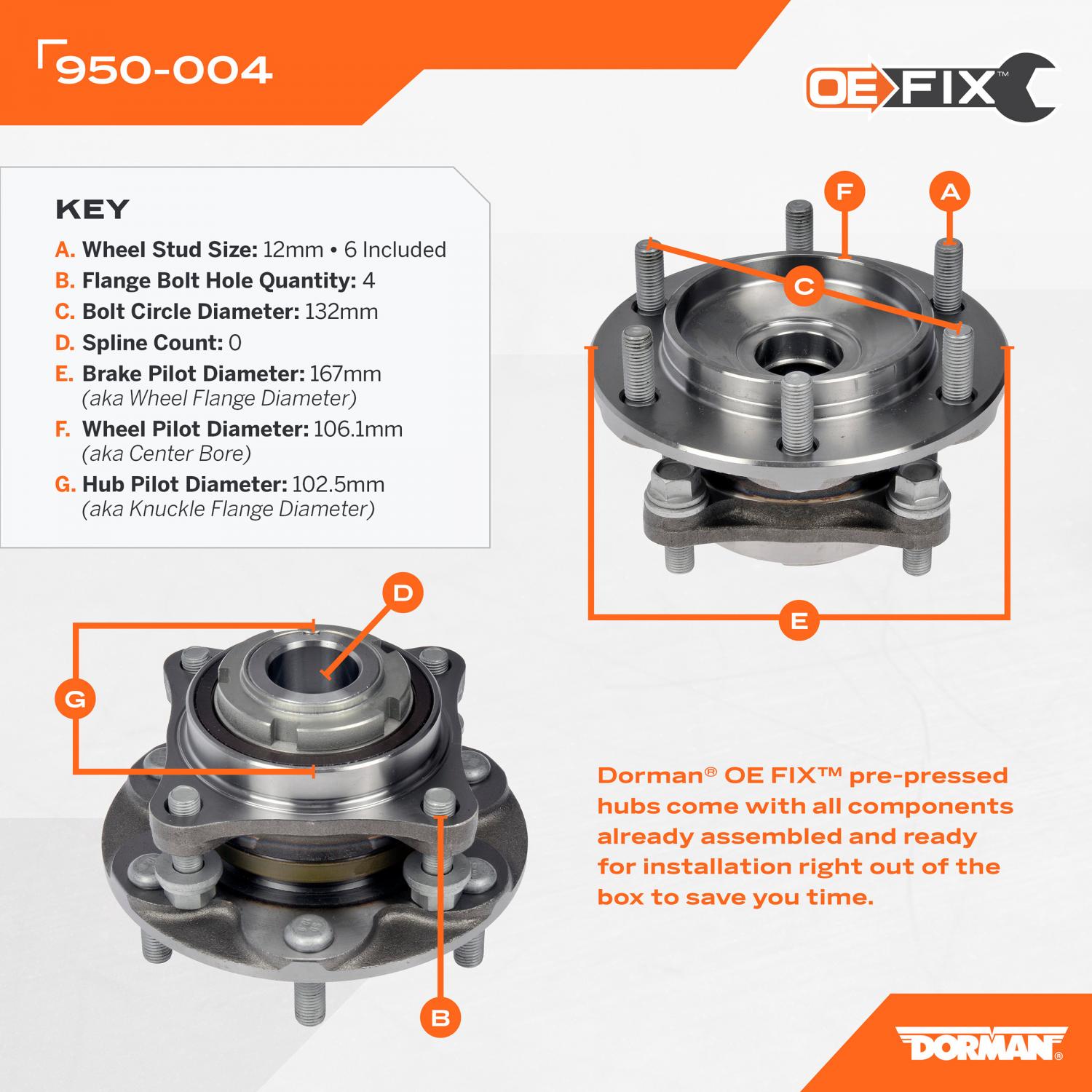 Dorman 950004 Axle Bearing and Hub Assembly product image 5 of 5