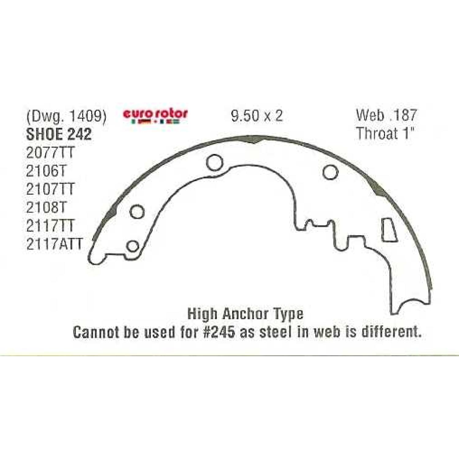 Eurorotor 242 - Drum Brake Shoe Eurorotor 242 Drum Brake Shoe product image 1 of 1