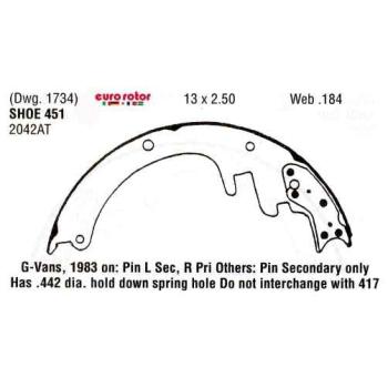 Eurorotor 451R Drum Brake Shoe product image 1 of 1