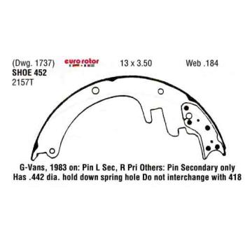 Eurorotor 452R - Drum Brake Shoe Eurorotor 452R Drum Brake Shoe product image 1 of 1