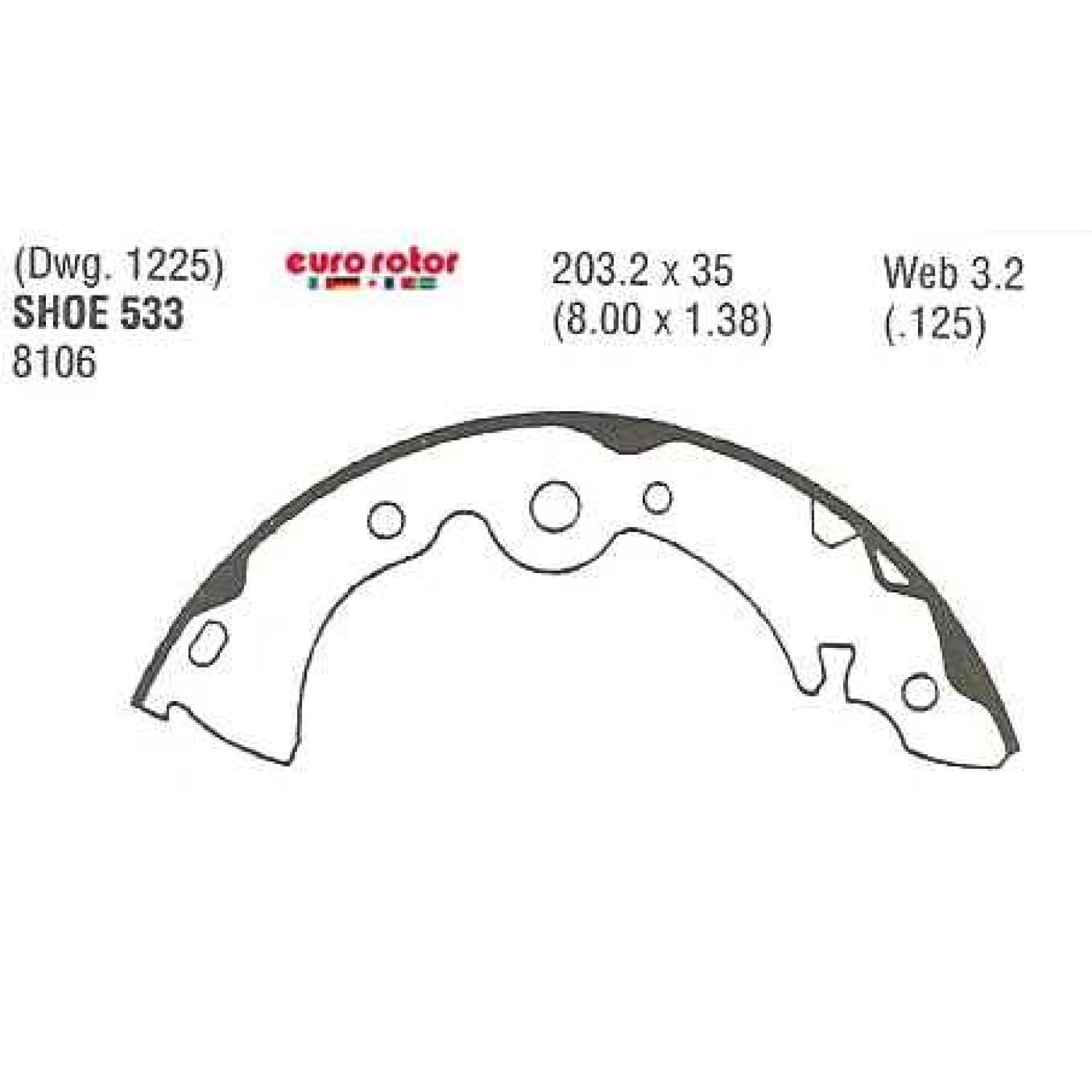 Eurorotor 533 Drum Brake Shoe product image 1 of 1