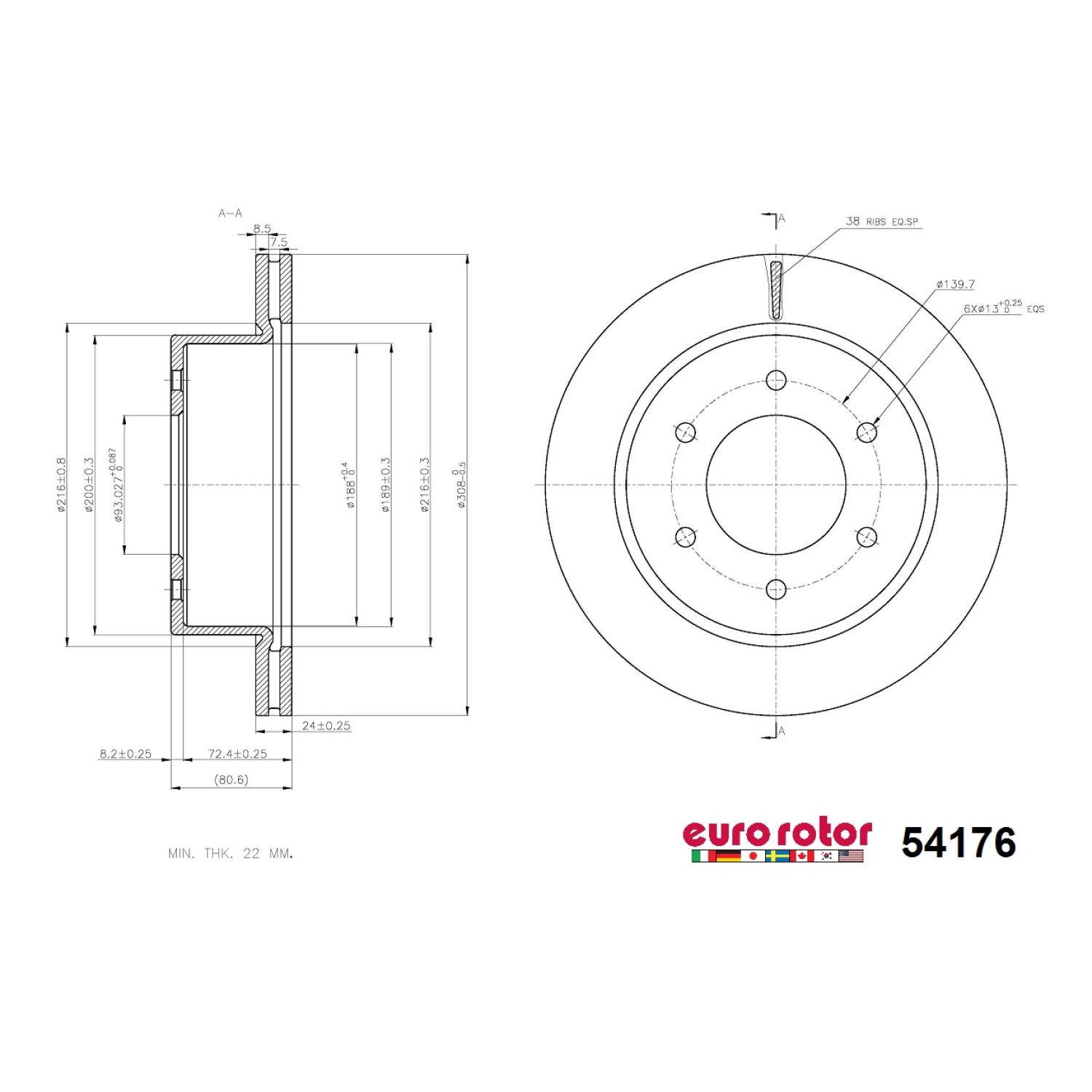 Eurorotor 54176 - Disc Brake Rotor Eurorotor 54176 Disc Brake Rotor product image 1 of 1