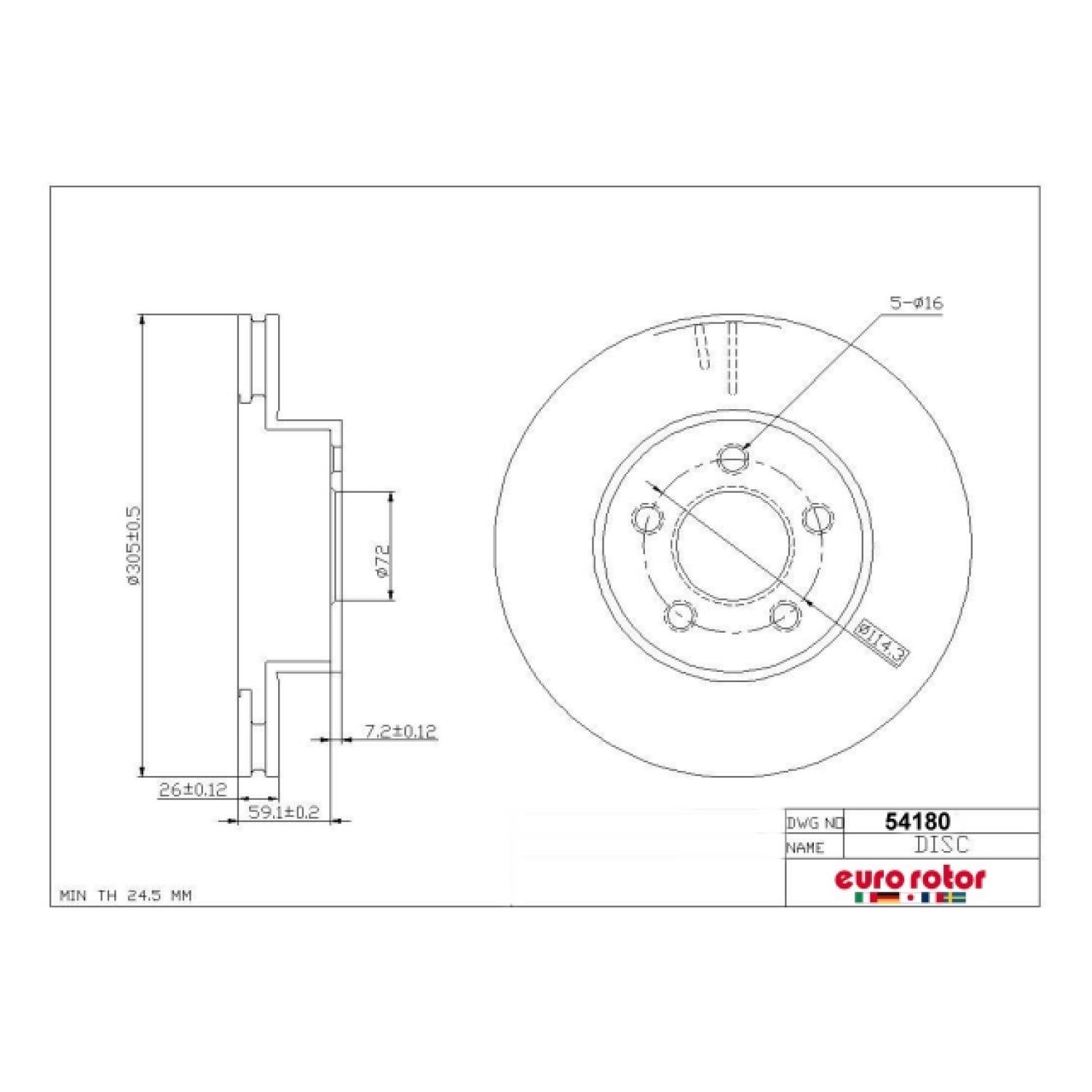 Eurorotor 54180 - Disc Brake Rotor Eurorotor 54180 Disc Brake Rotor product image 1 of 1