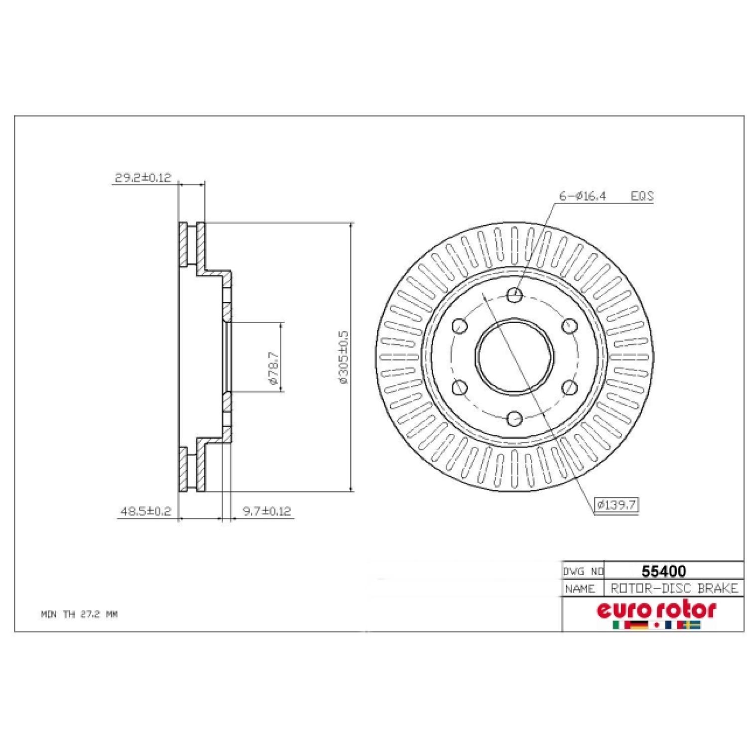 Eurorotor 55400 - Disc Brake Rotor Eurorotor 55400 Disc Brake Rotor product image 1 of 1