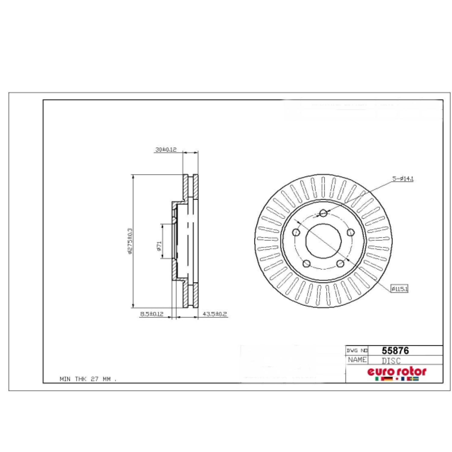 Eurorotor 55876 - Disc Brake Rotor Eurorotor 55876 Disc Brake Rotor product image 1 of 1
