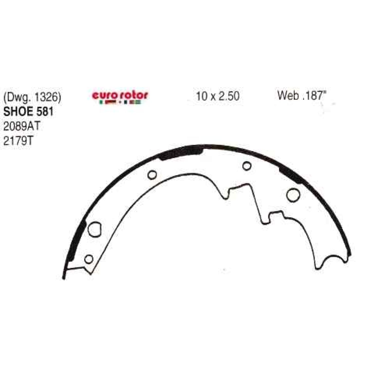 Eurorotor 581 - Drum Brake Shoe Eurorotor 581 Drum Brake Shoe product image 1 of 1