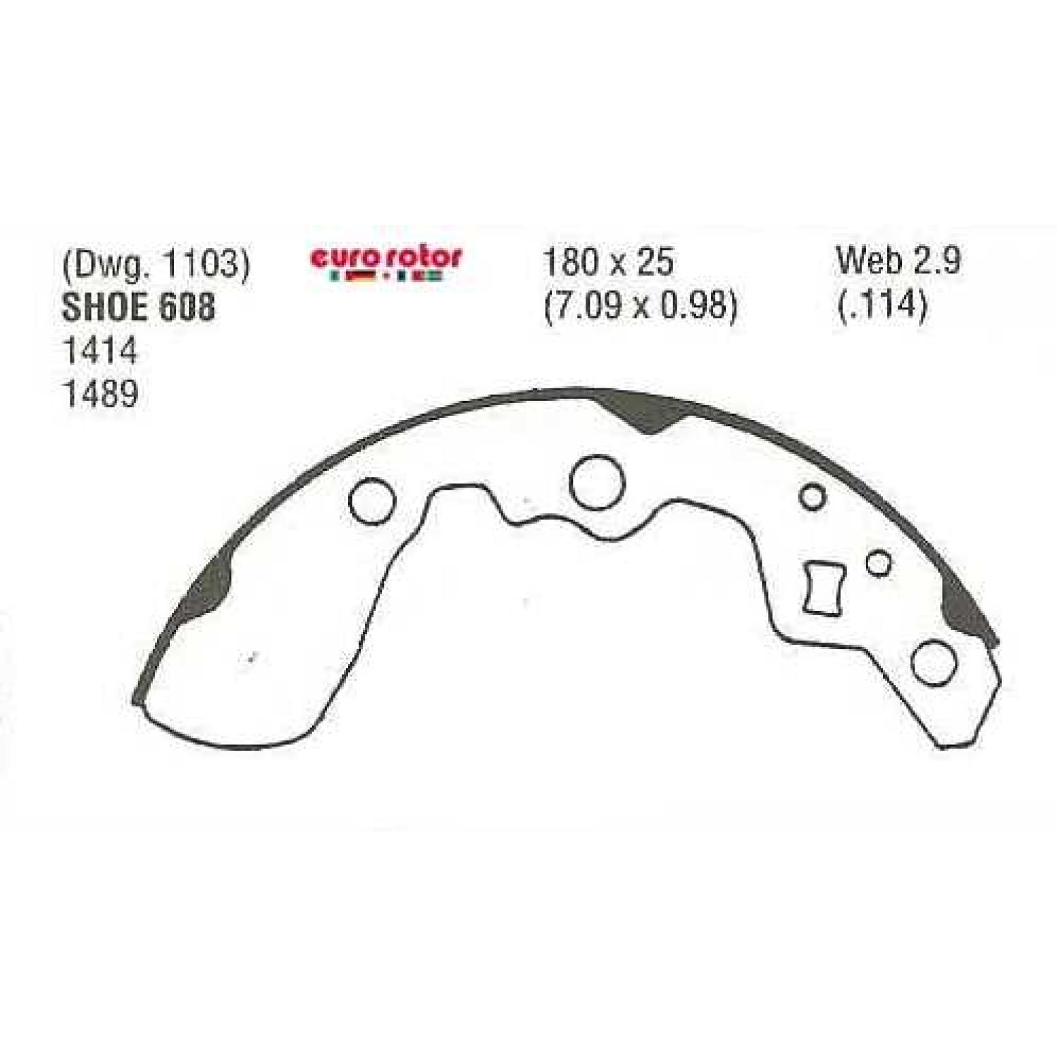 Eurorotor 608 - Drum Brake Shoe Eurorotor 608 Drum Brake Shoe product image 1 of 1