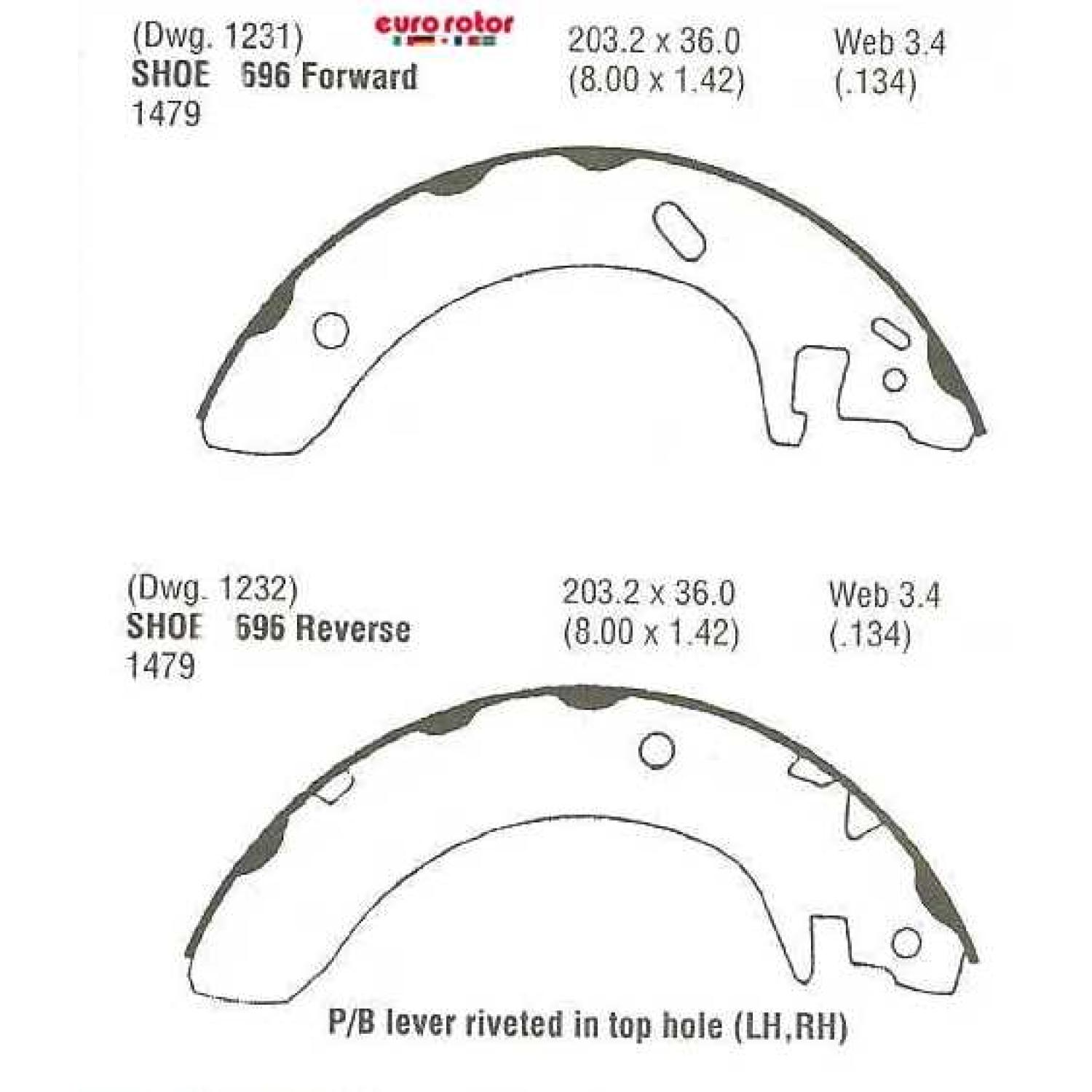 Eurorotor 696 - Drum Brake Shoe Eurorotor 696 Drum Brake Shoe product image 1 of 1