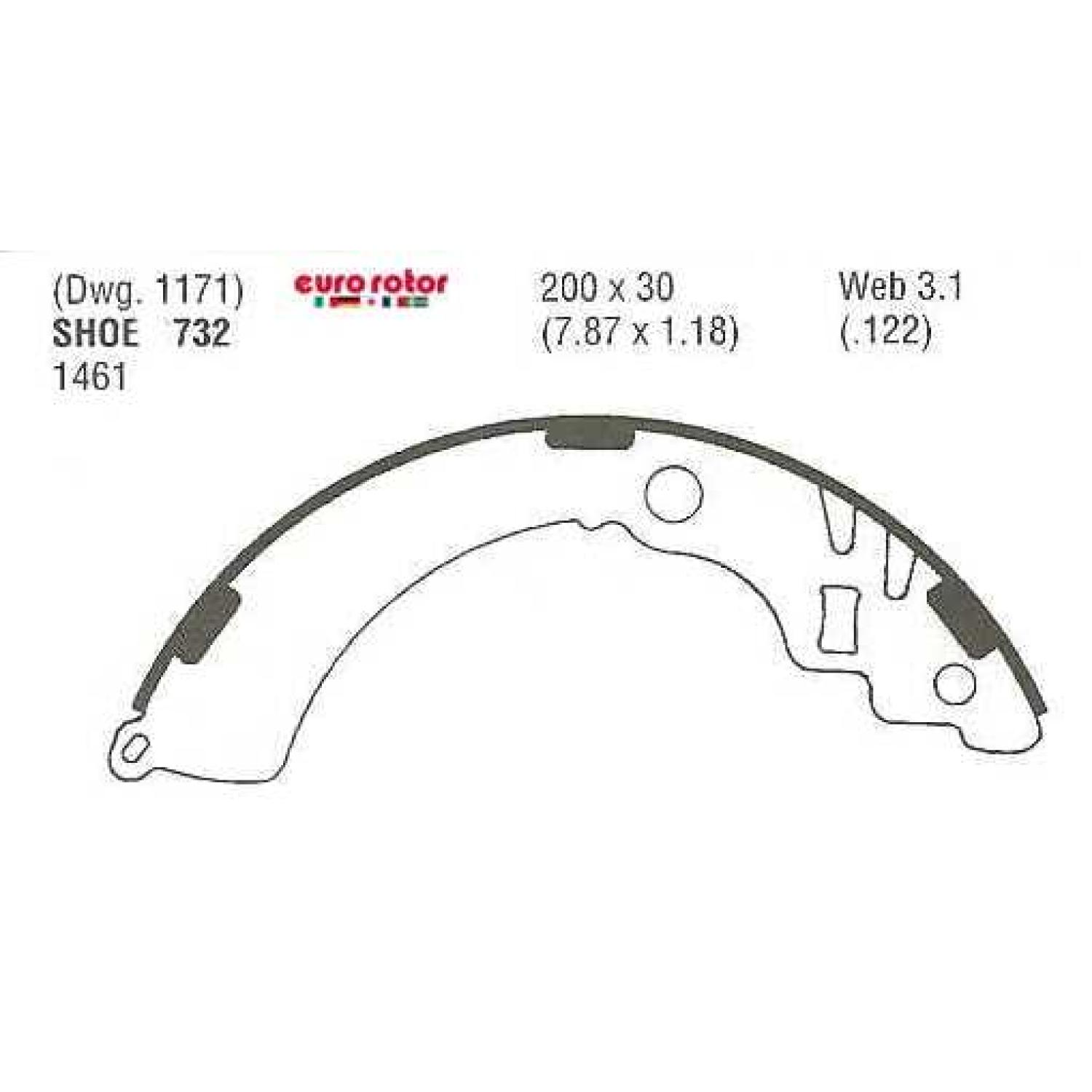 Eurorotor 732 - Drum Brake Shoe Eurorotor 732 Drum Brake Shoe product image 1 of 1