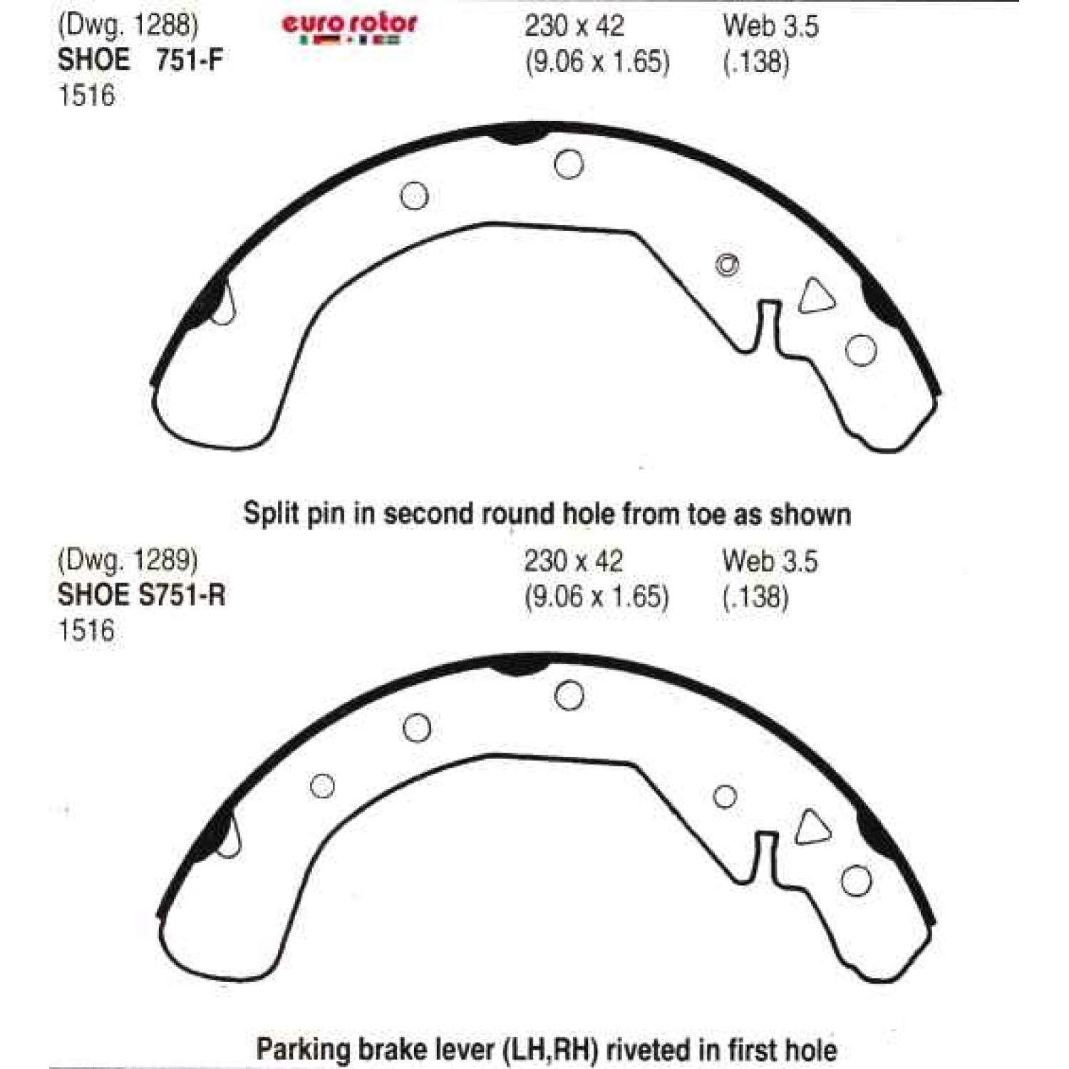 Eurorotor 751 - Drum Brake Shoe Eurorotor 751 Drum Brake Shoe product image 1 of 1