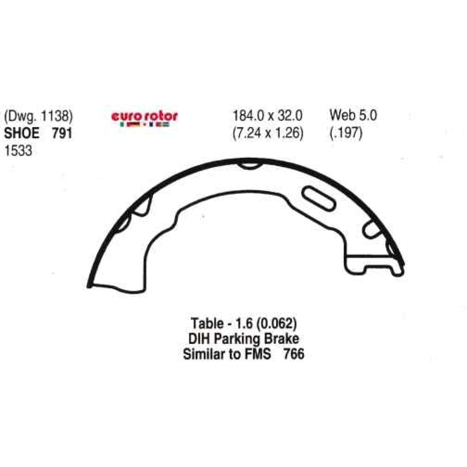 Eurorotor 791 - Parking Brake Shoe Eurorotor 791 Parking Brake Shoe product image 1 of 1
