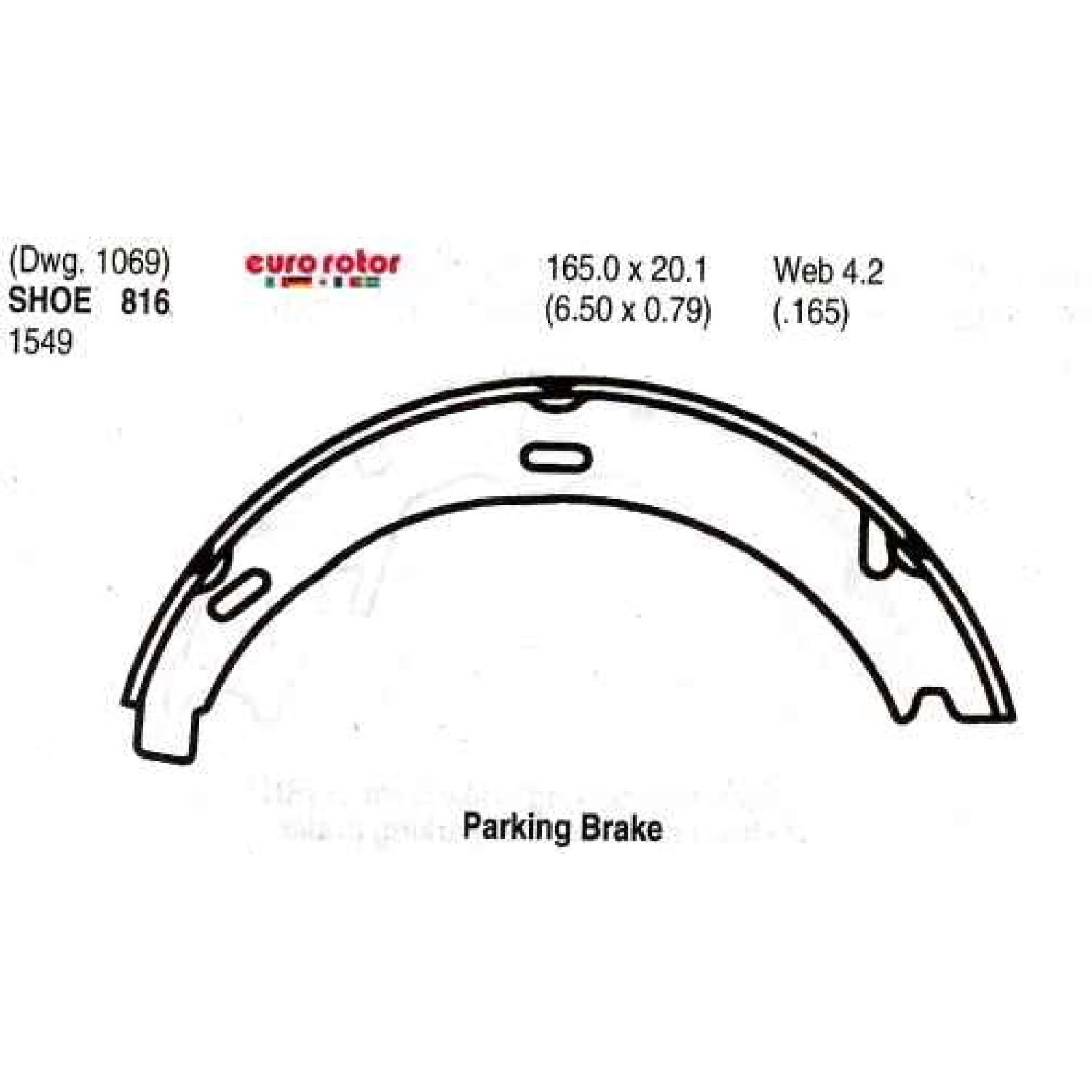 Eurorotor 816 - Parking Brake Shoe Eurorotor 816 Parking Brake Shoe product image 1 of 1