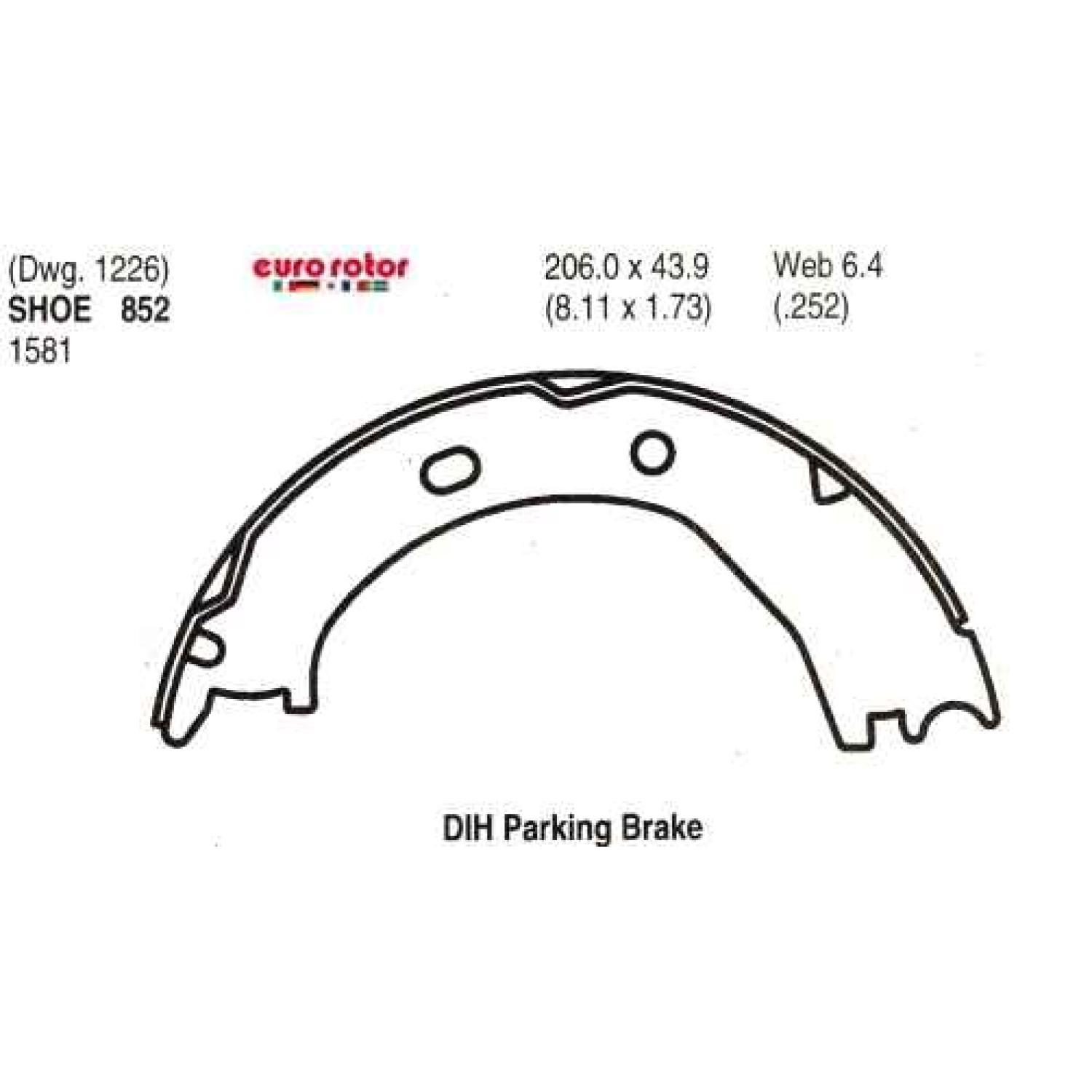 Eurorotor 852 - Parking Brake Shoe Eurorotor 852 Parking Brake Shoe product image 1 of 1
