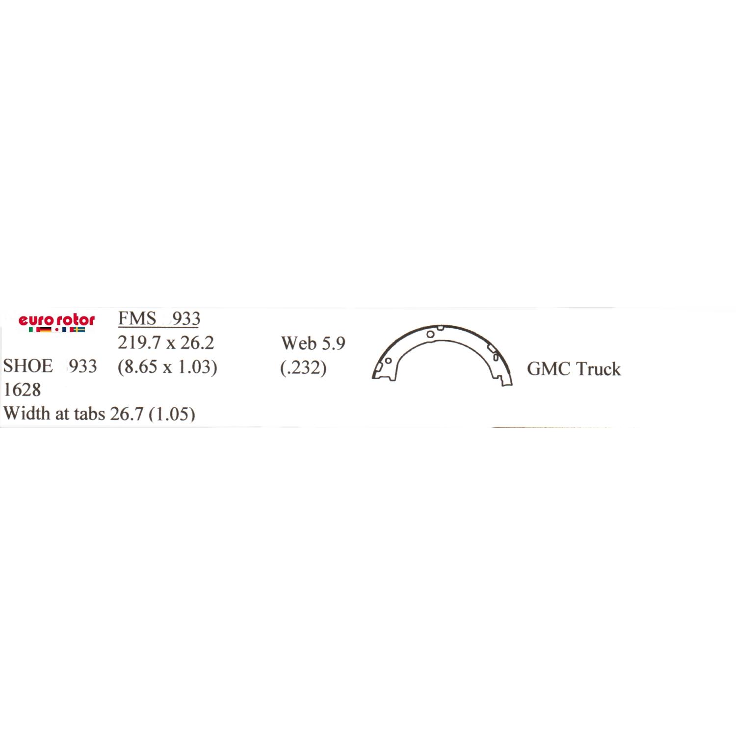 Eurorotor 933 - Parking Brake Shoe Eurorotor 933 Parking Brake Shoe product image 1 of 1