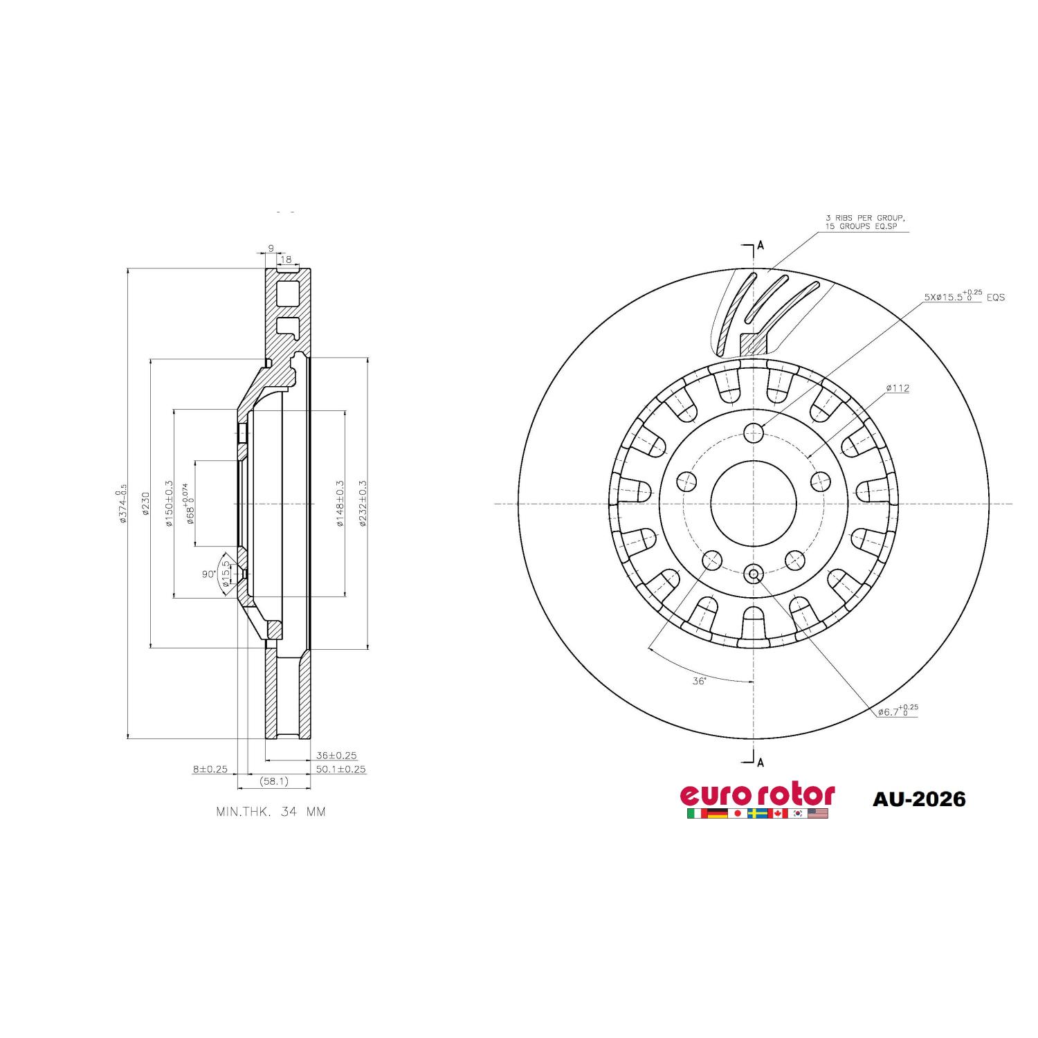 Eurorotor AU2026 - Disc Brake Rotor Eurorotor AU2026 Disc Brake Rotor product image 1 of 1