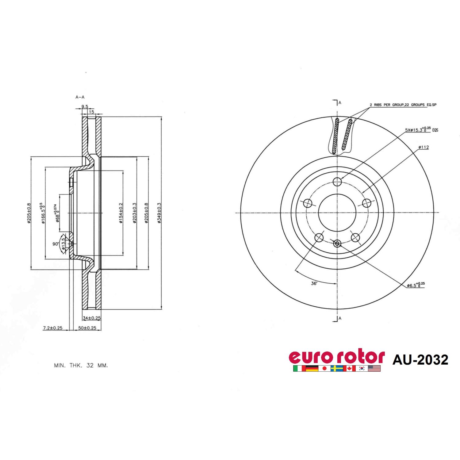 Eurorotor AU2032 - Disc Brake Rotor Eurorotor AU2032 Disc Brake Rotor product image 1 of 1