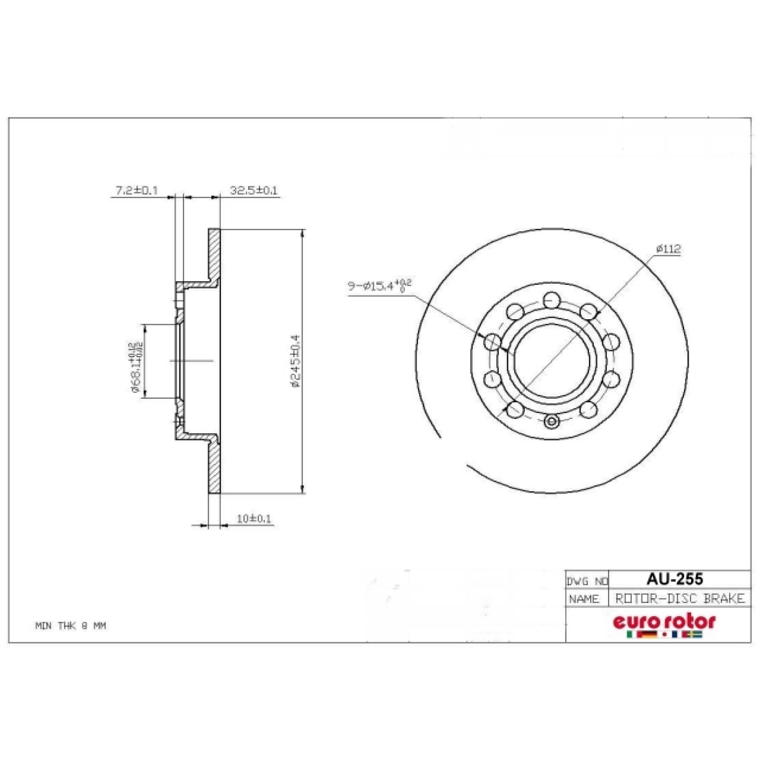 Eurorotor AU255 - Disc Brake Rotor Eurorotor AU255 Disc Brake Rotor product image 1 of 1