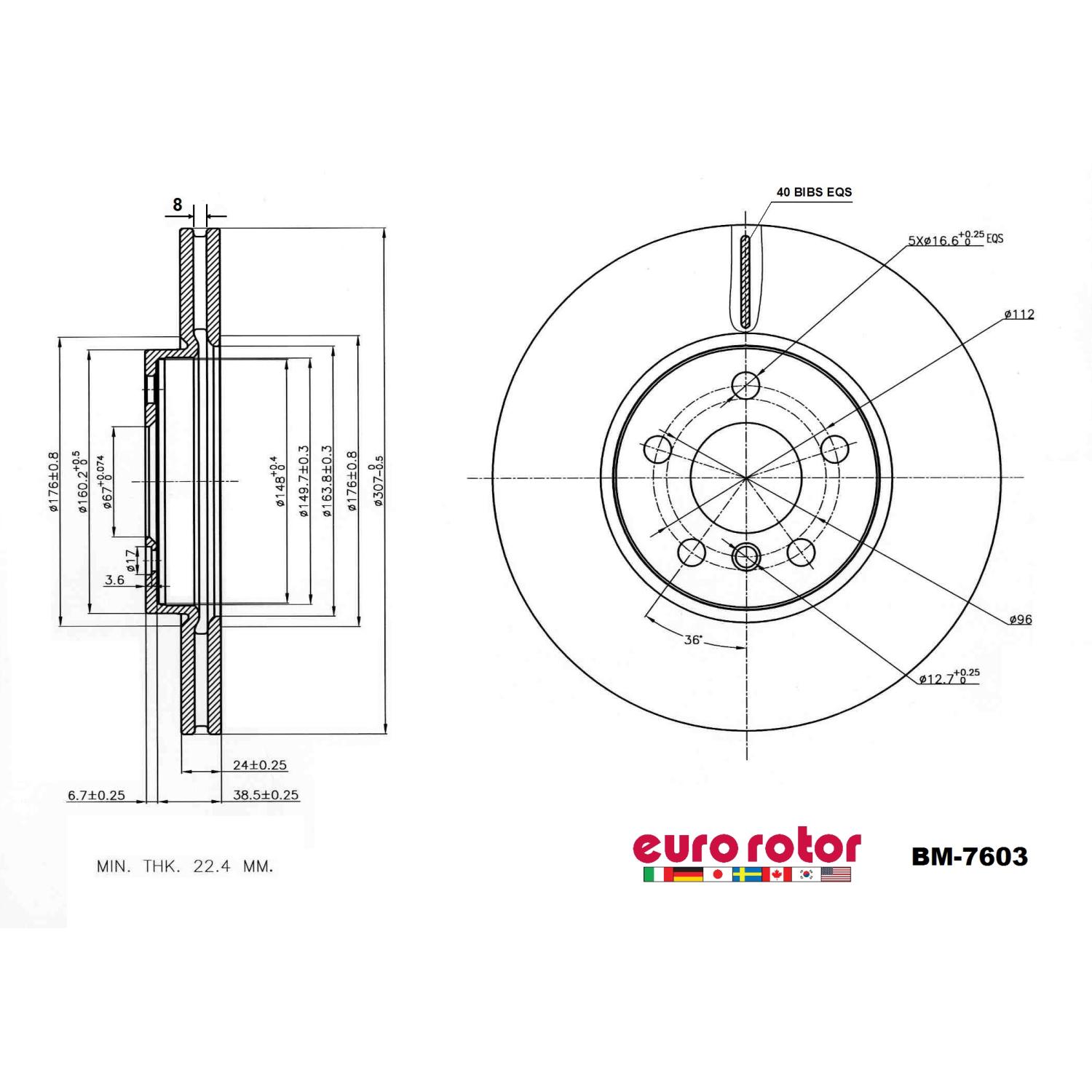 Eurorotor BM7603 - Disc Brake Rotor Eurorotor BM7603 Disc Brake Rotor product image 1 of 1