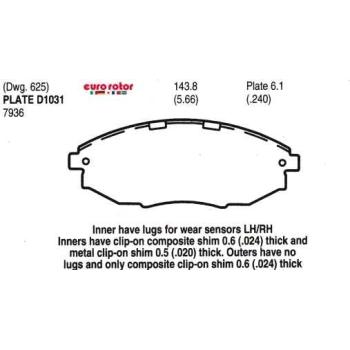 Eurorotor F1D1031H Disc Brake Pad product image 1 of 1