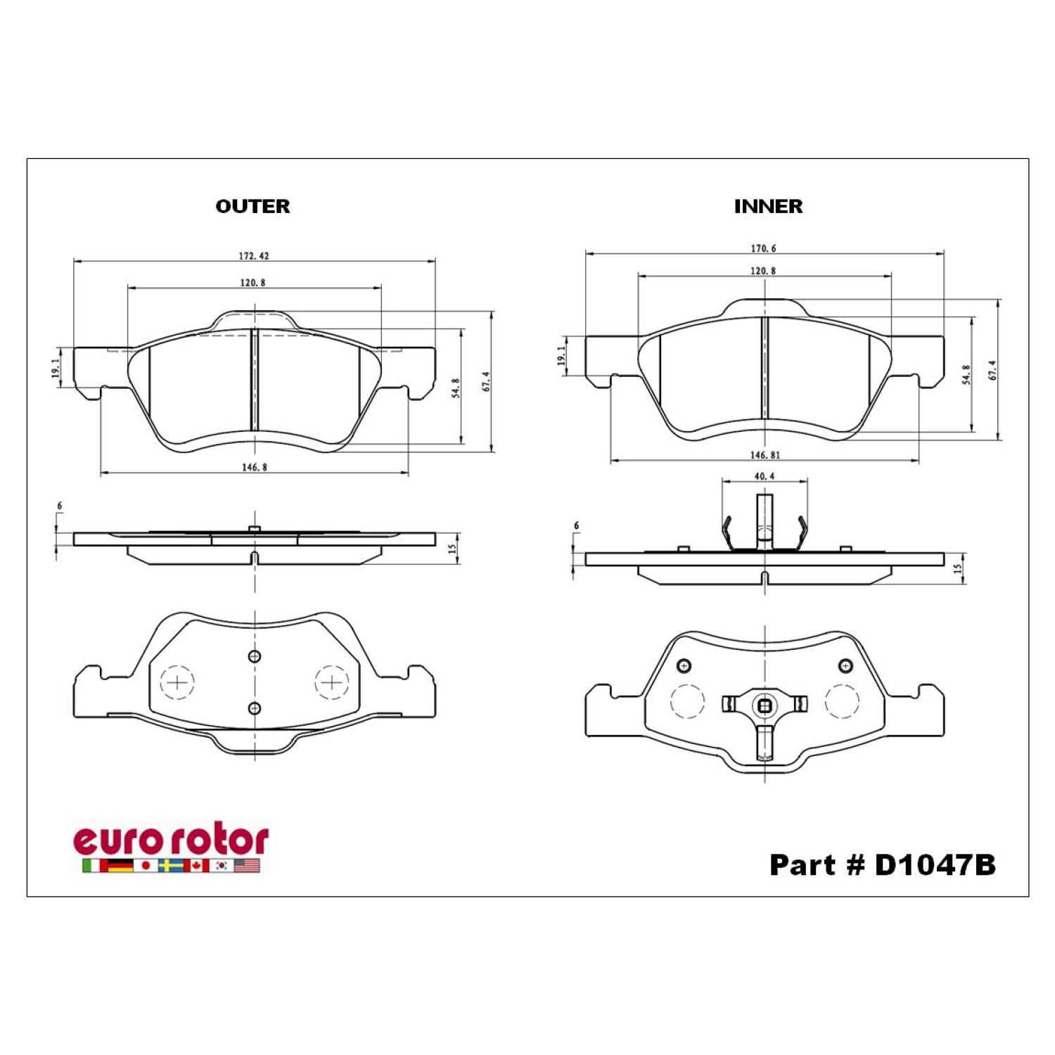 Eurorotor F1D1047B Disc Brake Pad product image 1 of 1