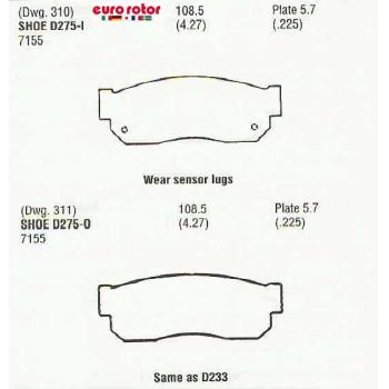 Eurorotor F1D275 Disc Brake Pad product image 1 of 1