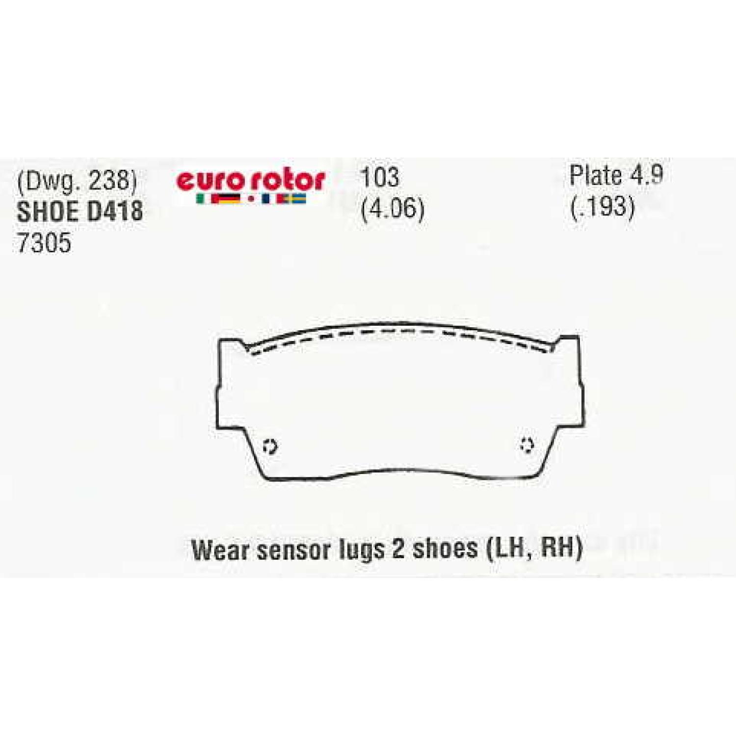 Eurorotor F1D418H Disc Brake Pad product image 1 of 1