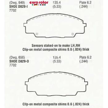 Eurorotor F1D829 Disc Brake Pad product image 1 of 1