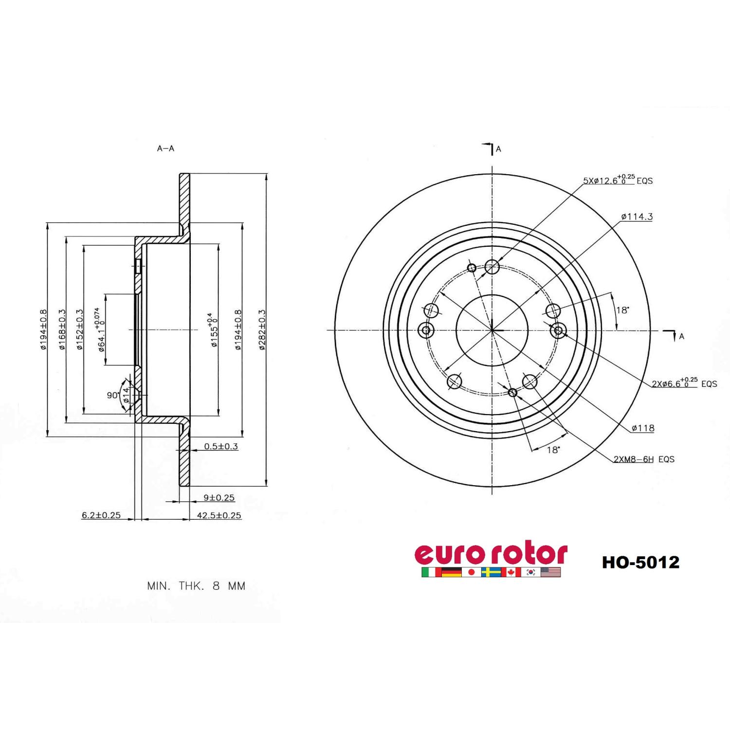 Eurorotor HO5012 - Disc Brake Rotor Eurorotor HO5012 Disc Brake Rotor product image 1 of 1