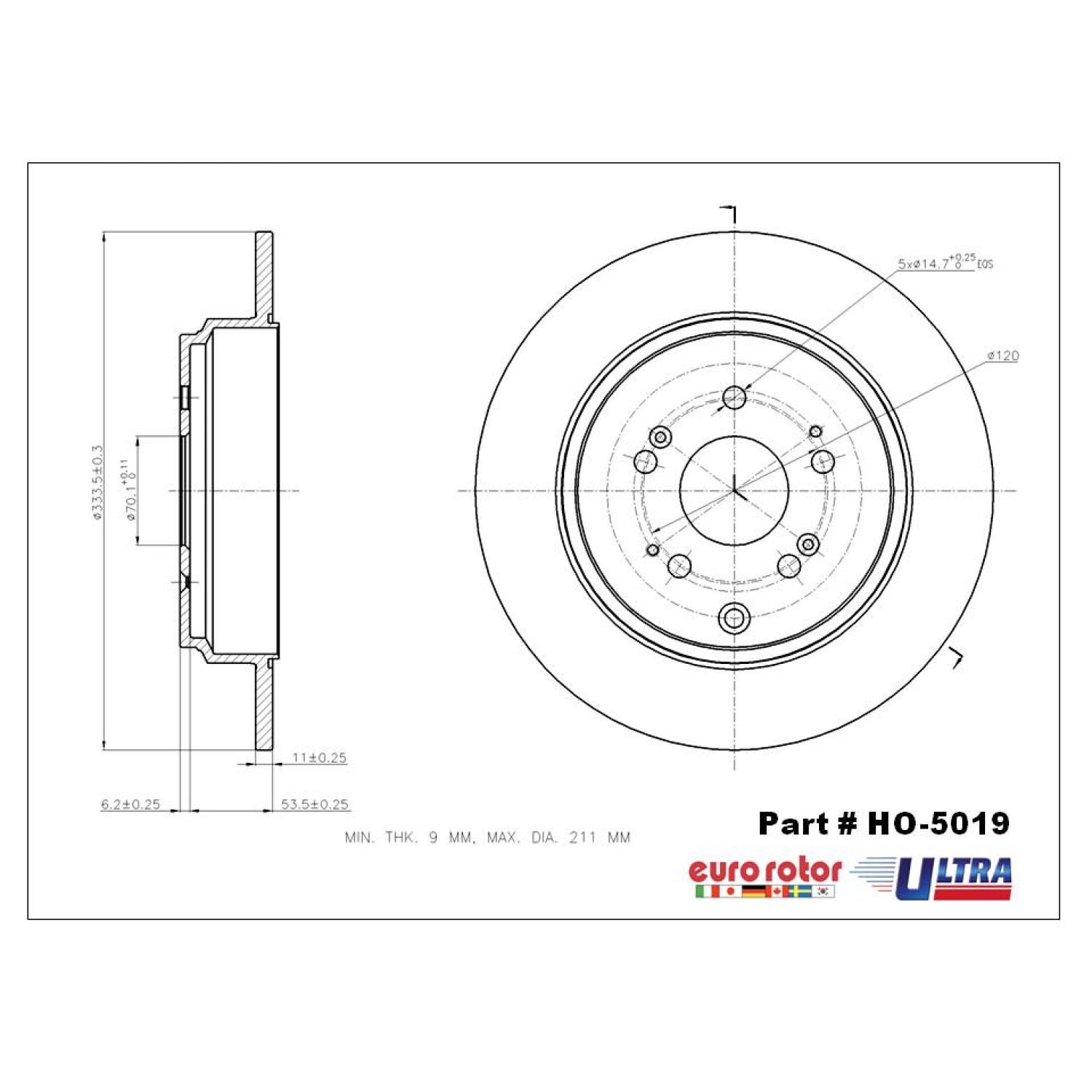 Eurorotor HO5019 - Disc Brake Rotor Eurorotor HO5019 Disc Brake Rotor product image 1 of 1