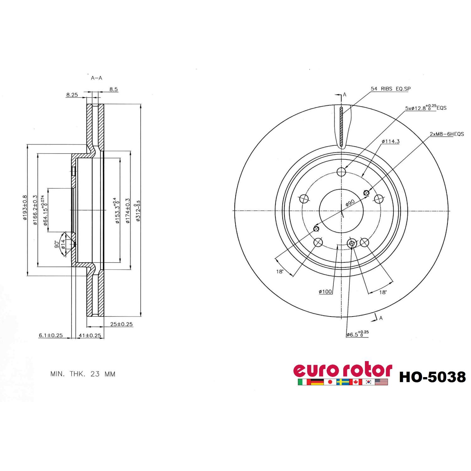 Eurorotor HO5038 - Disc Brake Rotor Eurorotor HO5038 Disc Brake Rotor product image 1 of 1