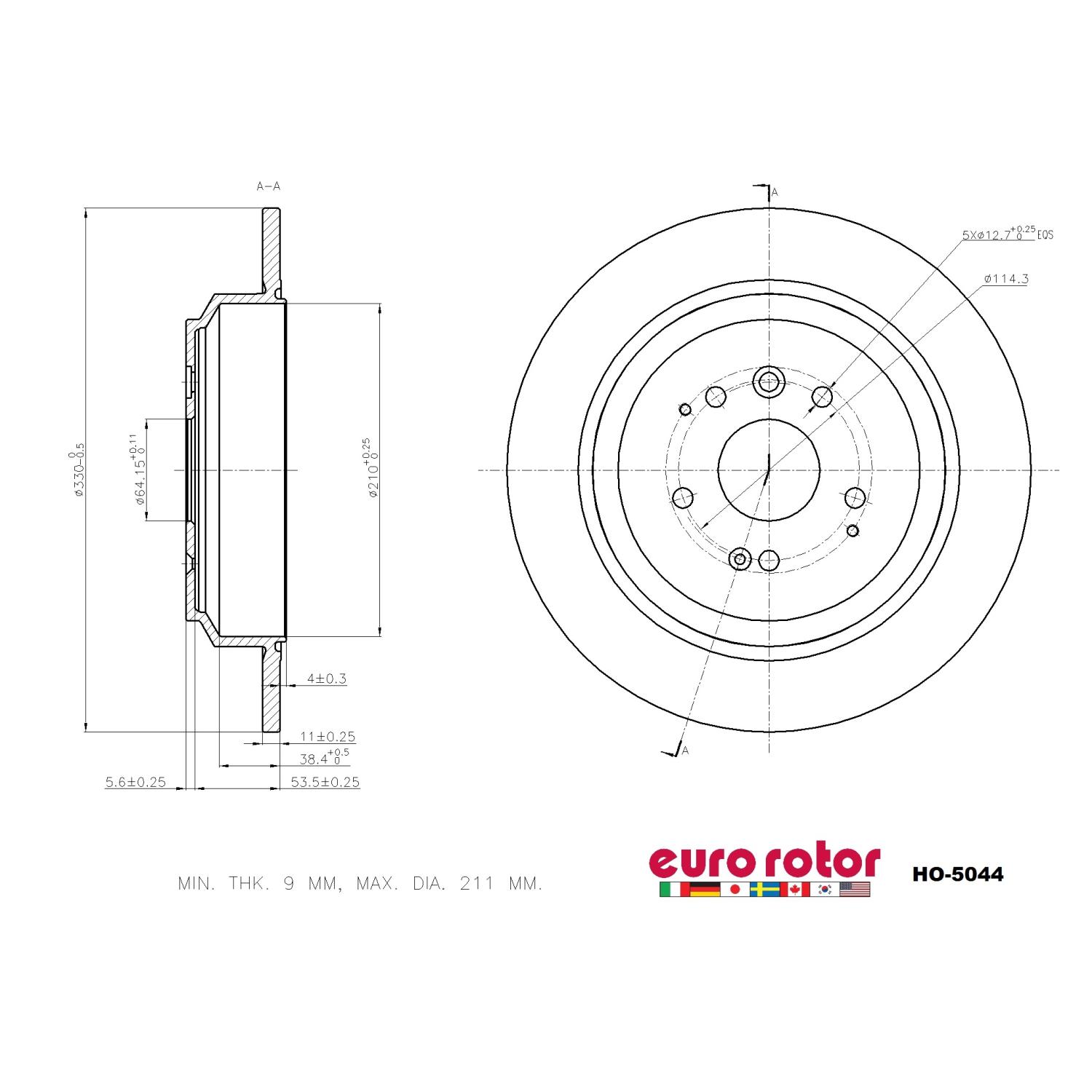Eurorotor HO5044 Disc Brake Rotor product image 1 of 1