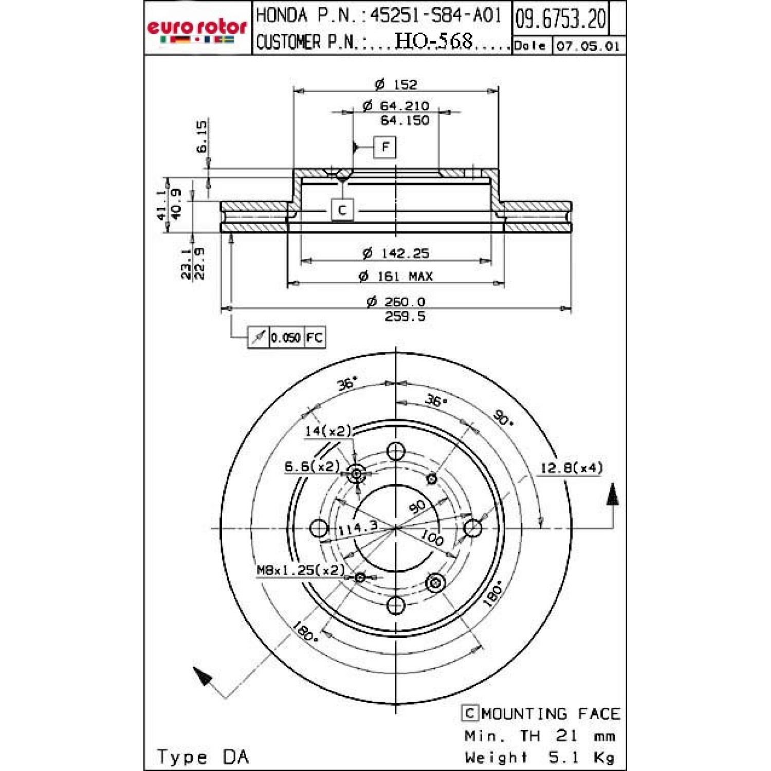 Eurorotor HO568 - Disc Brake Rotor Eurorotor HO568 Disc Brake Rotor product image 1 of 1