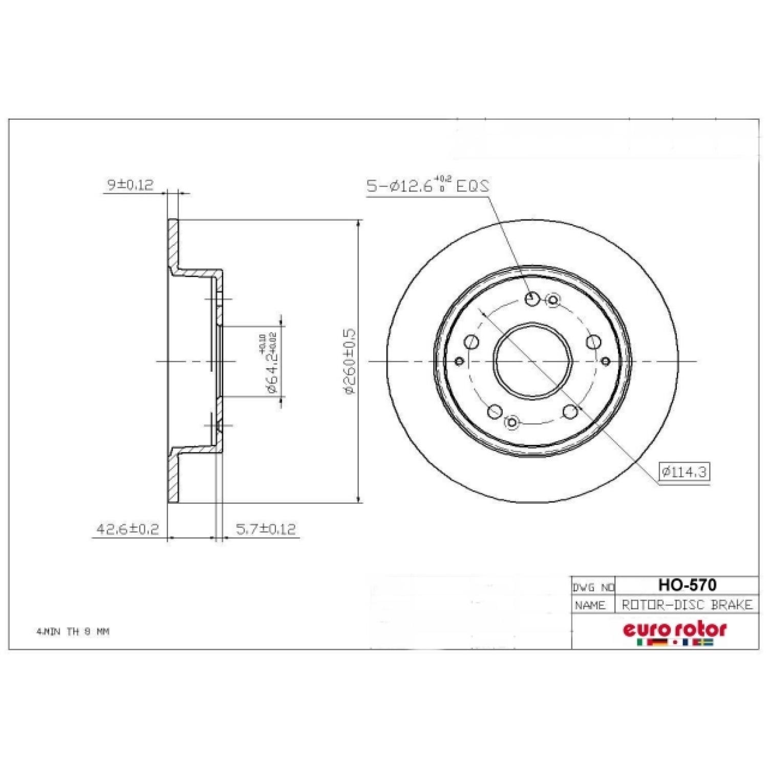 Eurorotor HO570 - Disc Brake Rotor Eurorotor HO570 Disc Brake Rotor product image 1 of 1