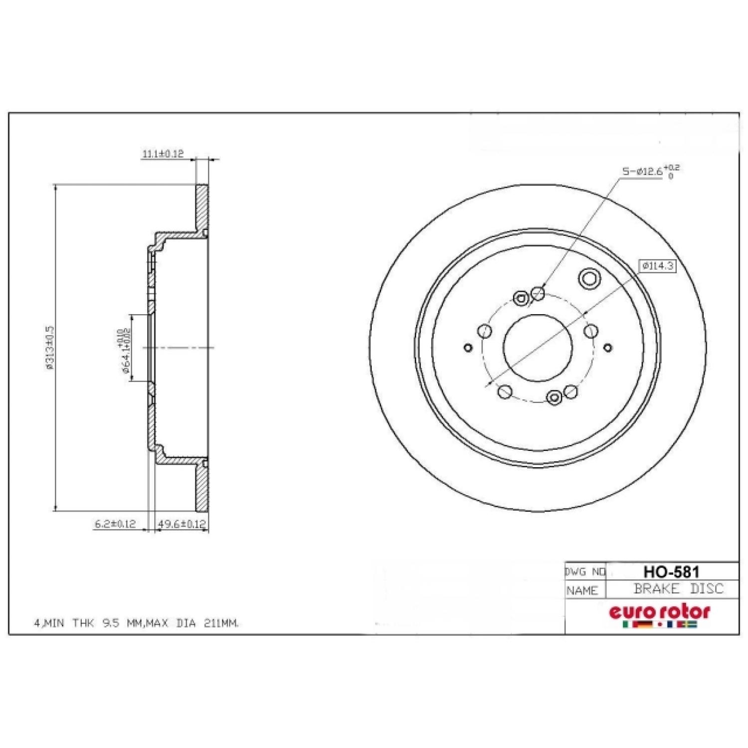 Eurorotor HO581 - Disc Brake Rotor Eurorotor HO581 Disc Brake Rotor product image 1 of 1