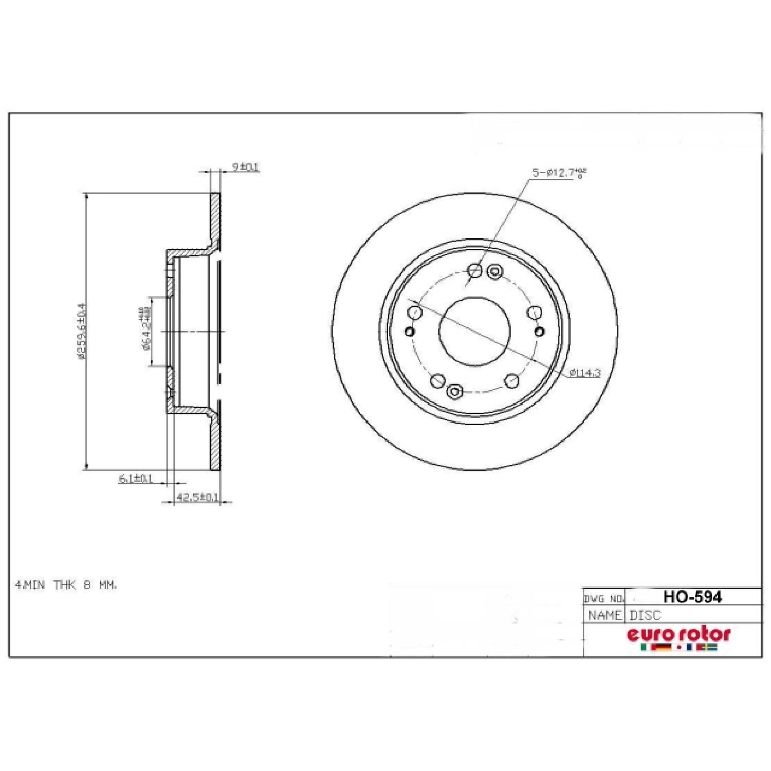 Eurorotor HO594 - Disc Brake Rotor Eurorotor HO594 Disc Brake Rotor product image 1 of 1