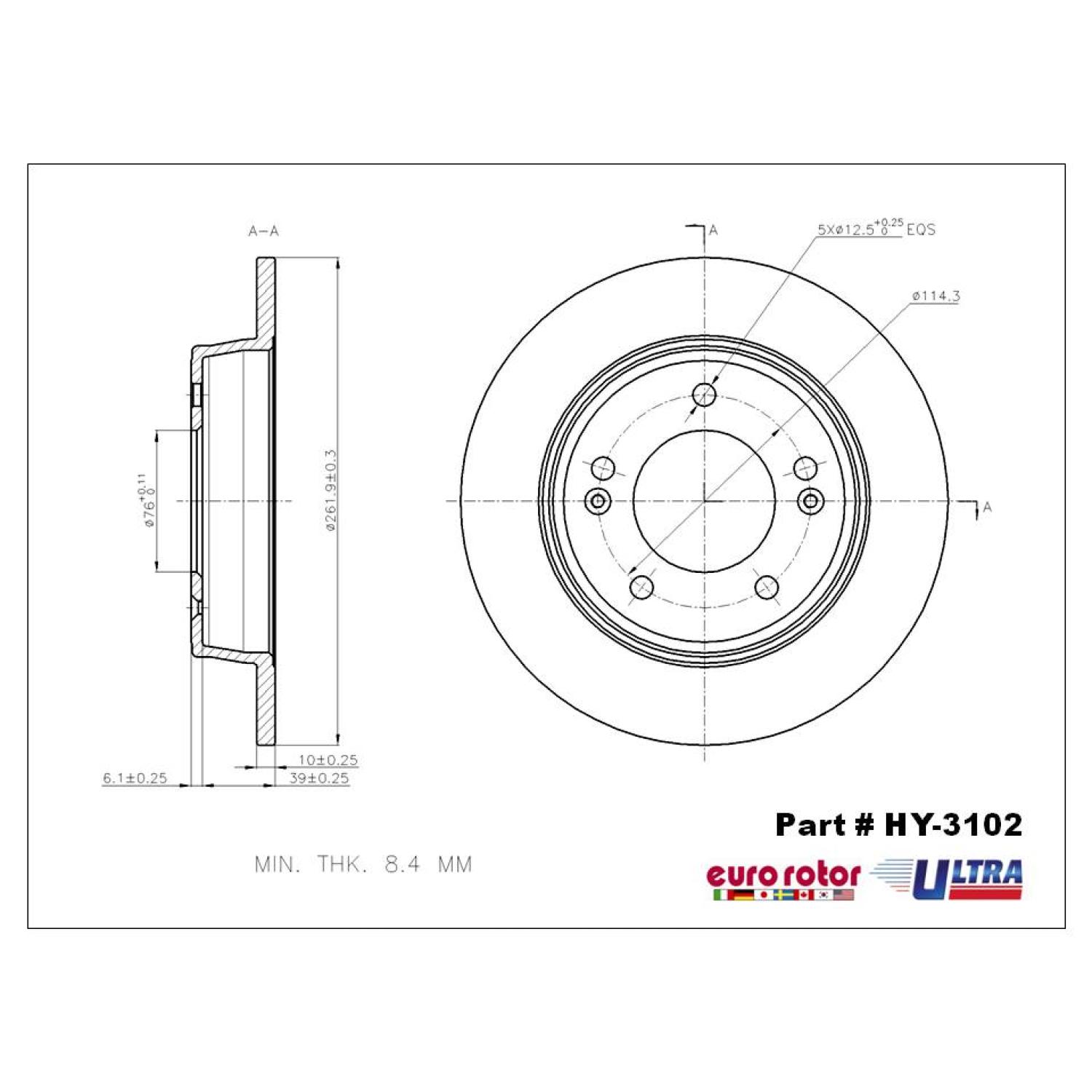 Eurorotor HY3102 - Disc Brake Rotor Eurorotor HY3102 Disc Brake Rotor product image 1 of 1