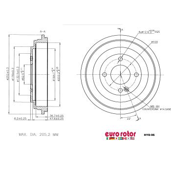 Eurorotor HYD96 - Brake Drum Eurorotor HYD96 Brake Drum product image 1 of 1