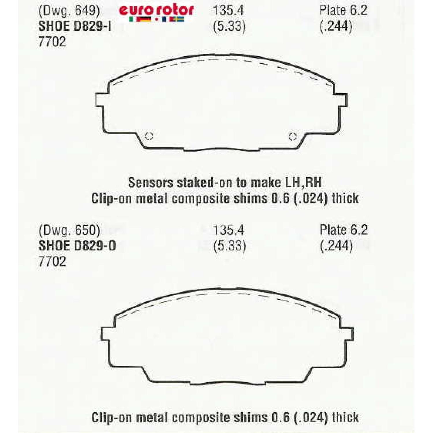 Eurorotor ID829H Disc Brake Pad product image 1 of 1